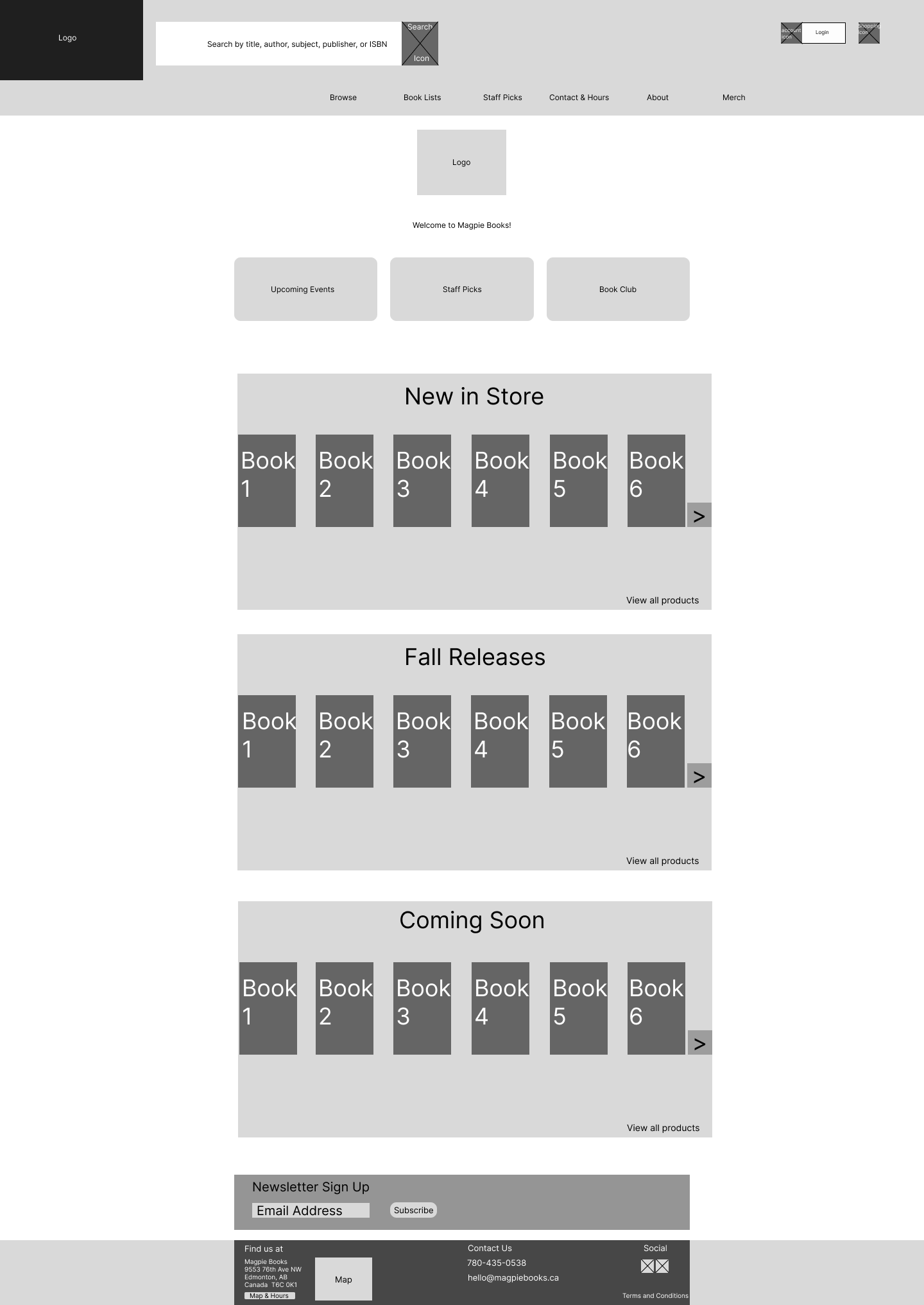 Homepage mid-fidelity wireframe